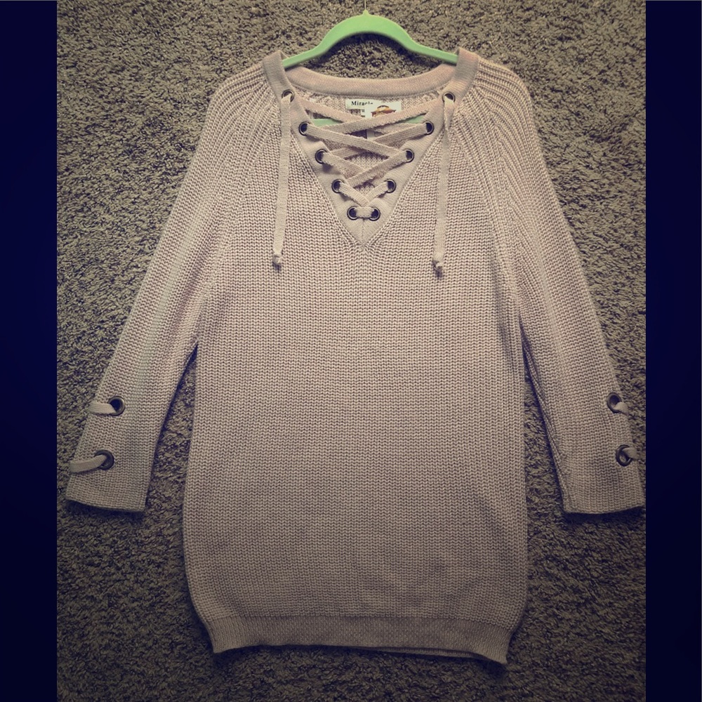 Dusty pink lace up sweater